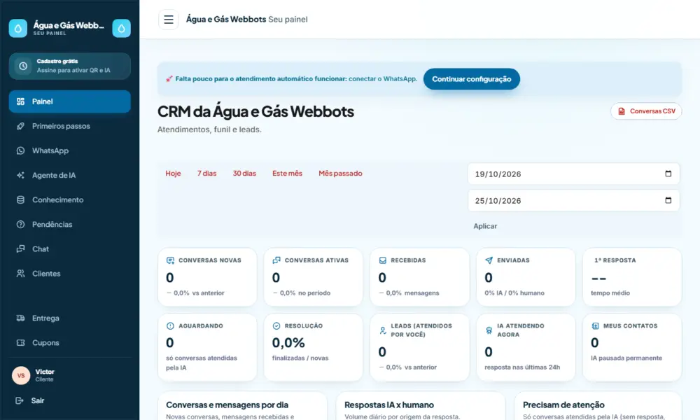 Tela do Água e Gás Webbots