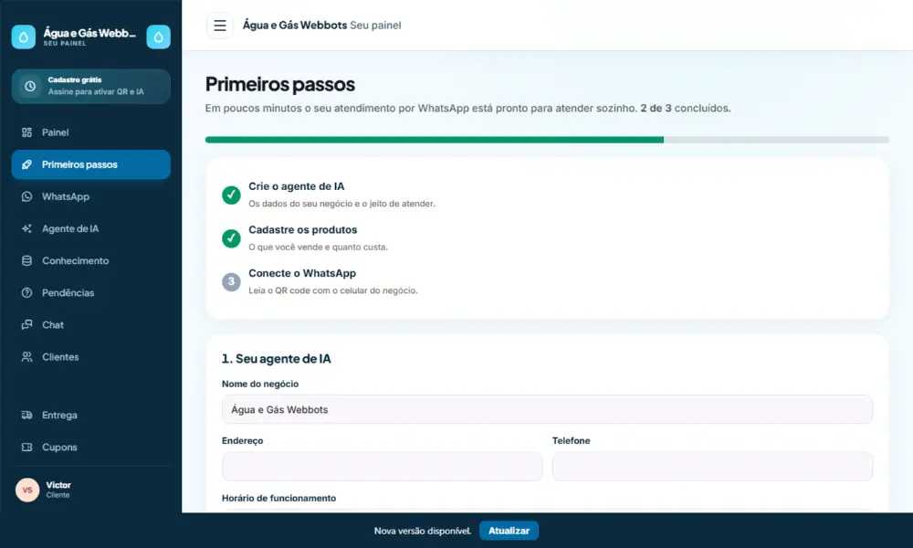 Tela do Água e Gás Webbots