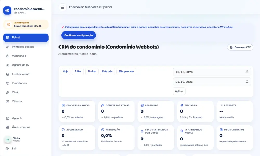 Tela do Condomínio Webbots