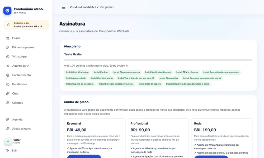 Tela do Condomínio Webbots