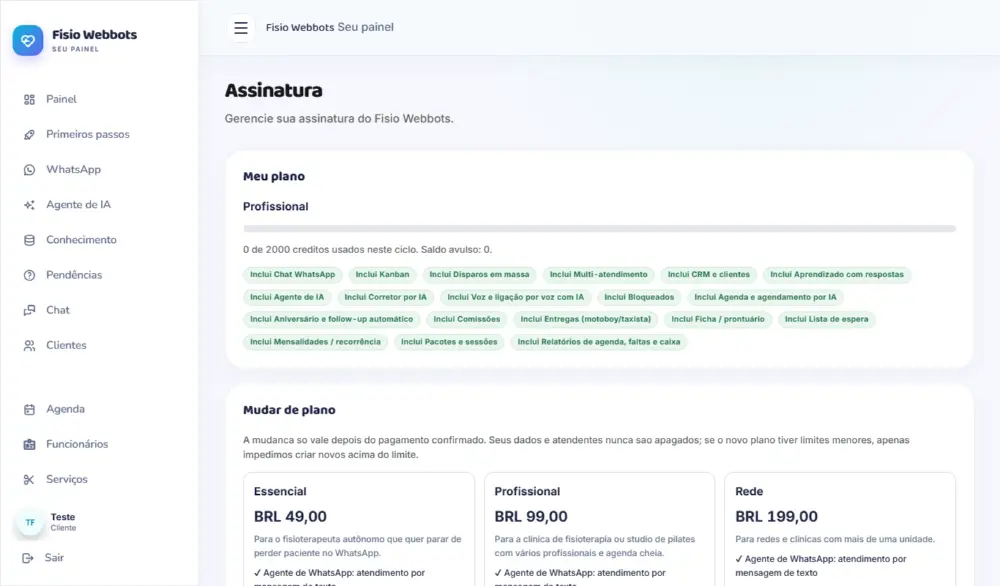 Tela do Fisio Webbots
