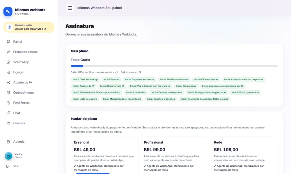 Tela do Idiomas Webbots