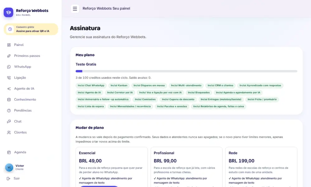 Tela do Reforço Webbots