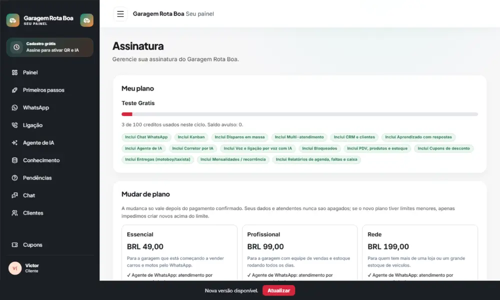 Tela do Garagem Rota Boa